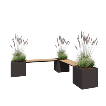 Stalen plantenbak - Vierkant - Hoekopstelling - 221,2 x 221,2 x 50 cm - RAL7016 mat (antraciet grijs) - Met bodemplaat - Met bankje