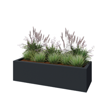 Polyester plantenbak - Rechthoek - 150 x 50 x 40 cm - RAL7021 mat (zwartgrijs) - Met bodem