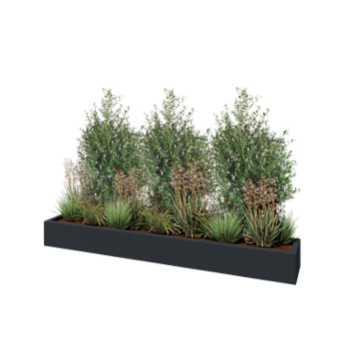 Polyester plantenbak - Rechthoek - 200 x 30 x 20 cm - RAL7021 mat (zwartgrijs) - Met bodem