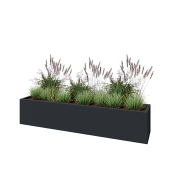 Polyester plantenbak - Rechthoek - 200 x 40 x 40 cm - RAL7021 mat (zwartgrijs) - Met bodem