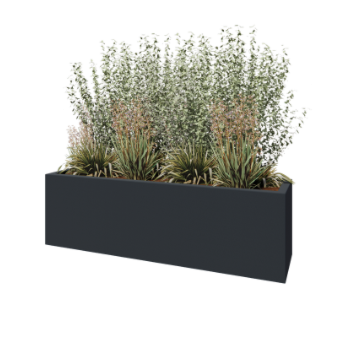 Polyester plantenbak - Rechthoek - 200 x 50 x 60 cm - RAL7021 mat (zwartgrijs) - Met bodem