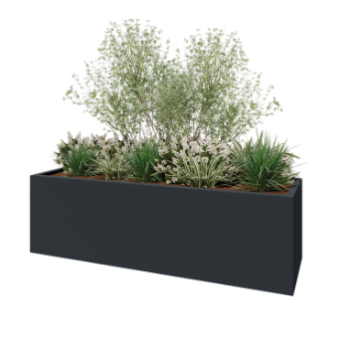 Polyester plantenbak - Rechthoek - 200 x 60 x 60 cm - RAL7021 mat (zwartgrijs) - Met bodem