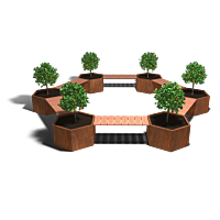 Cortenstaal plantenbak met bankje Vegas kampvuur opstelling