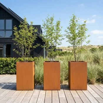 Cortenstaal plantenbak - Vierkant - 50 x 50 x 80 cm - Met bodemplaat - Met wielen