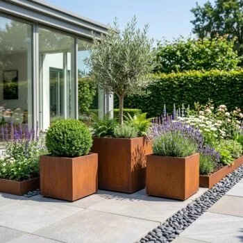 Cortenstaal plantenbak - Vierkant - 40 x 40 x 40 cm - Met bodemplaat - Met wielen