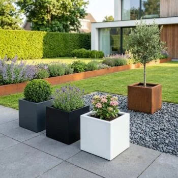 Stalen plantenbak - Vierkant - 40 x 40 x 60 cm - Andere RAL kleur - Met bodemplaat - Met wielen