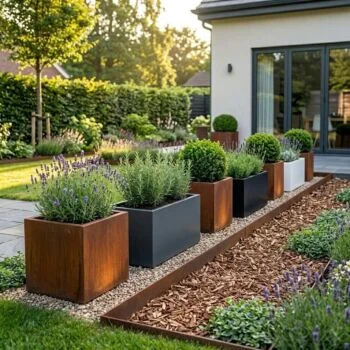 Stalen plantenbak - Rechthoek - 80 x 40 x 40 cm - RAL9005 mat (zwart) - Met bodemplaat - Met wielen