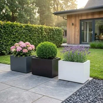 Stalen plantenbak - Rechthoek - 80 x 40 x 60 cm - RAL7016 mat (antraciet grijs) - Met bodemplaat - Met wielen