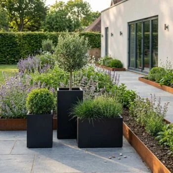 Stalen plantenbak - Vierkant - 60 x 60 x 40 cm - RAL7016 mat (antraciet grijs) - Met bodemplaat - Met wielen