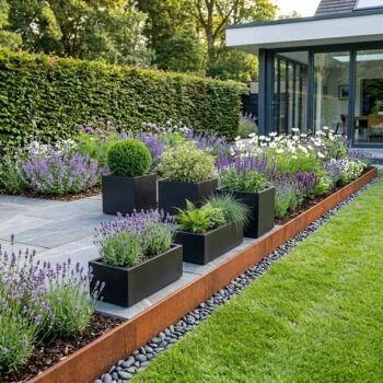 Stalen plantenbak - Rechthoek - 80 x 30 x 40 cm - RAL9005 mat (zwart) - Met bodemplaat - Met wielen