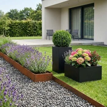 Stalen plantenbak - Rechthoek - 60 x 50 x 80 cm - RAL9005 mat (zwart) - Met bodemplaat - Met wielen