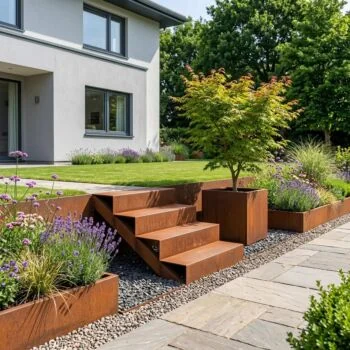 Cortenstaal tuintrap - 4-trede - 96 x 100 x 68 cm
