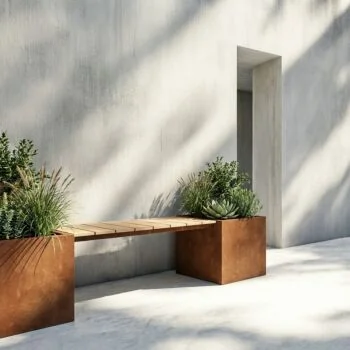 Cortenstaal plantenbak - Vierkant - 221,2 x 50 x 50 cm - Met bankje - Met bodemplaat