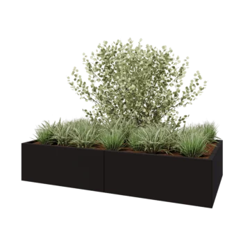 Stalen plantenbak XXL - Rechthoek - 200 x 100 x 40 cm - RAL9005 mat (zwart) - Met bodemplaat