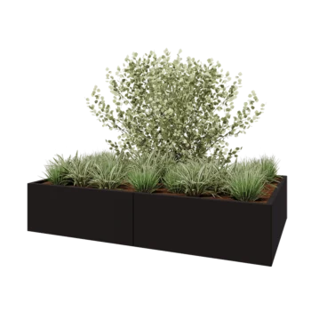 Stalen plantenbak XXL - Rechthoek - 200 x 120 x 40 cm - RAL9005 mat (zwart) - Met bodemplaat