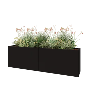 Stalen plantenbak XXL - Rechthoek - 200 x 40 x 60 cm - RAL9005 mat (zwart) - Met bodemplaat