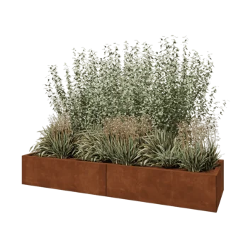 Cortenstaal plantenbak XXL - Rechthoek - 200 x 60 x 30 cm - Met bodemplaat