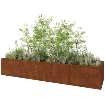 Cortenstaal plantenbak XXL - Rechthoek - 480 x 120 x 80 cm - Met bodemplaat