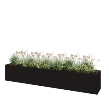 Stalen plantenbak XXL - Rechthoek - 360 x 50 x 60 cm - RAL9005 mat (zwart) - Met bodemplaat