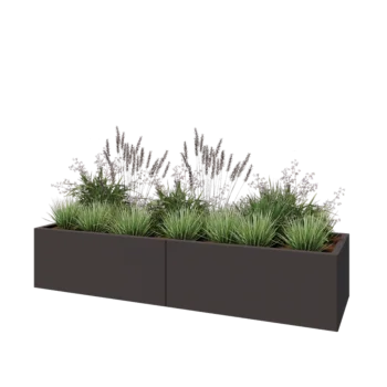 Stalen plantenbak XXL - Rechthoek - 200 x 60 x 40 cm - RAL7016 mat (antraciet grijs) - Met bodemplaat