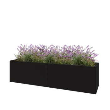 Stalen plantenbak XXL - Rechthoek - 200 x 50 x 50 cm - RAL9005 mat (zwart) - Met bodemplaat