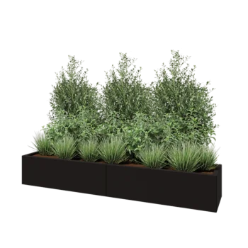 Stalen plantenbak XXL - Rechthoek - 200 x 40 x 30 cm - RAL9005 mat (zwart) - Met bodemplaat