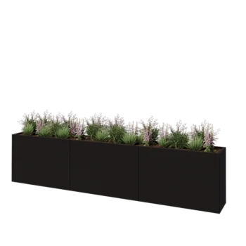 Stalen plantenbak XXL - Rechthoek - 360 x 40 x 80 cm - RAL9005 mat (zwart) - Zonder bodemplaat