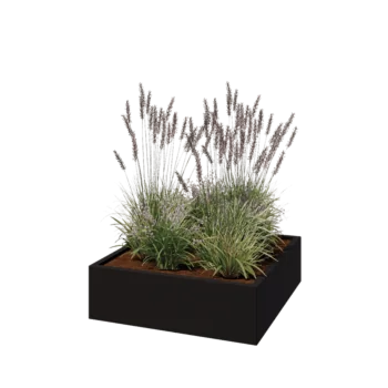 Stalen plantenbak - Vierkant - 100 x 100 x 30 cm - RAL9005 mat (zwart) - Met bodemplaat