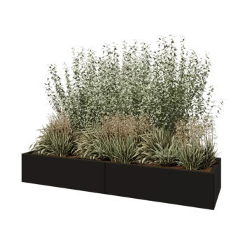 Stalen plantenbak XXL - Rechthoek - 200 x 60 x 30 cm - RAL9005 mat (zwart) - Met bodemplaat