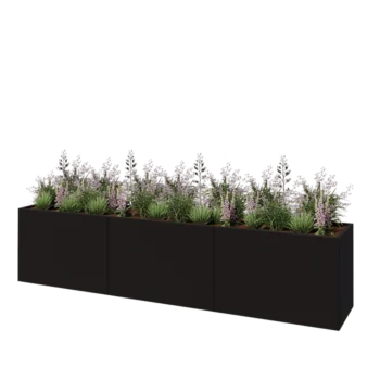 Stalen plantenbak XXL - Rechthoek - 360 x 60 x 80 cm - RAL9005 mat (zwart) - Met bodemplaat