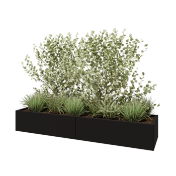 Stalen plantenbak XXL - Rechthoek - 200 x 50 x 30 cm - RAL9005 mat (zwart) - Met bodemplaat