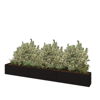 Stalen plantenbak XXL - Rechthoek - 360 x 30 x 40 cm - RAL9005 mat (zwart) - Met bodemplaat