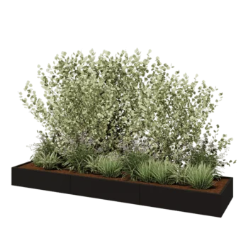 Stalen plantenbak XXL - Rechthoek - 360 x 80 x 30 cm - RAL9005 mat (zwart) - Met bodemplaat