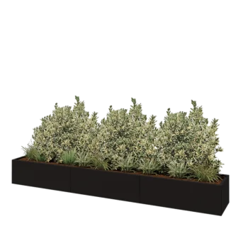 Stalen plantenbak XXL - Rechthoek - 360 x 50 x 40 cm - RAL9005 mat (zwart) - Met bodemplaat