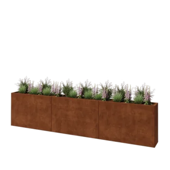 Cortenstaal plantenbak XXL - Rechthoek - 360 x 30 x 80 cm - Met bodemplaat
