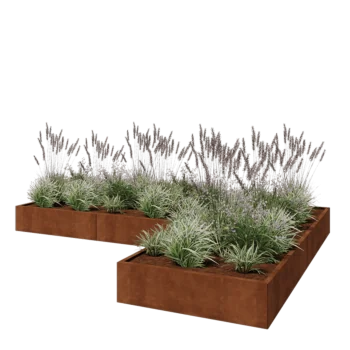 Cortenstaal plantenbak - L-vorm - 360 x 240 x 30 cm - Met bodemplaat