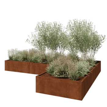 Cortenstaal plantenbak - L-vorm - 360 x 240 x 40 cm - Met bodemplaat