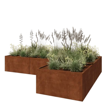 Cortenstaal plantenbak - L-vorm - 360 x 240 x 60 cm - Met bodemplaat