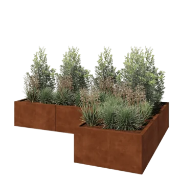 Cortenstaal plantenbak - L-vorm - 240 x 160 x 40 cm - Met bodemplaat