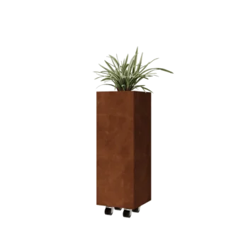 Cortenstaal plantenbak - Vierkant - 30 x 30 x 80 cm - Met bodemplaat - Met wielen