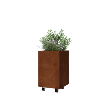 Cortenstaal plantenbak - Vierkant - 40 x 40 x 60 cm - Met bodemplaat - Met wielen
