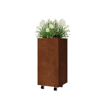 Cortenstaal plantenbak - Vierkant - 40 x 40 x 80 cm - Met bodemplaat - Met wielen