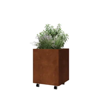 Cortenstaal plantenbak - Vierkant - 50 x 50 x 60 cm - Met bodemplaat - Met wielen