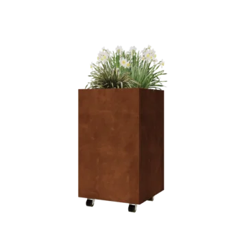 Cortenstaal plantenbak - Vierkant - 50 x 50 x 80 cm - Met bodemplaat - Met wielen