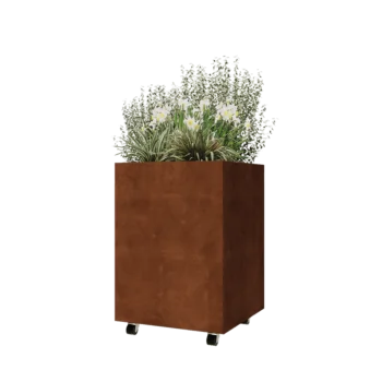 Cortenstaal plantenbak - Vierkant - 60 x 60 x 80 cm - Met bodemplaat - Met wielen