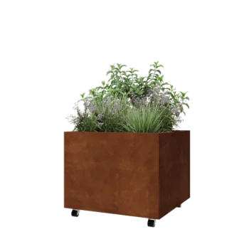 Cortenstaal plantenbak - Vierkant - 80 x 80 x 60 cm - Met bodemplaat - Met wielen