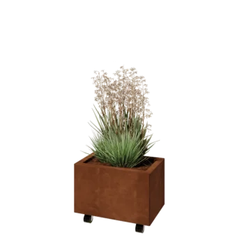 Cortenstaal plantenbak - Rechthoek - 50 x 30 x 30 cm - Met bodemplaat - Met wielen