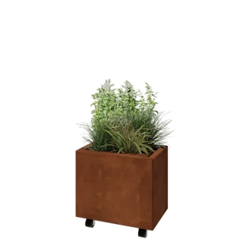 Cortenstaal plantenbak - Rechthoek - 50 x 30 x 40 cm - Met bodemplaat - Met wielen