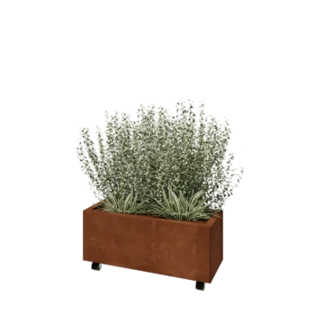 Cortenstaal plantenbak - Rechthoek - 80 x 30 x 30 cm - Met bodemplaat - Met wielen
