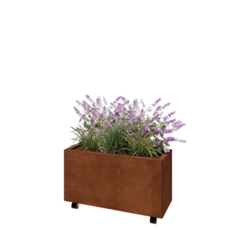 Cortenstaal plantenbak - Rechthoek - 80 x 30 x 40 cm - Met bodemplaat - Met wielen